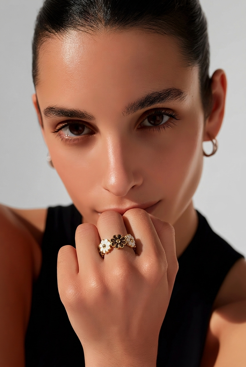 Goldea Midnight Daisy Stretch Ring