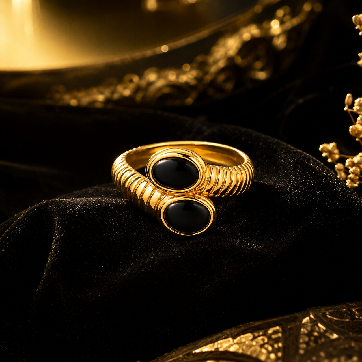 Noir Dual Stone Open Ring