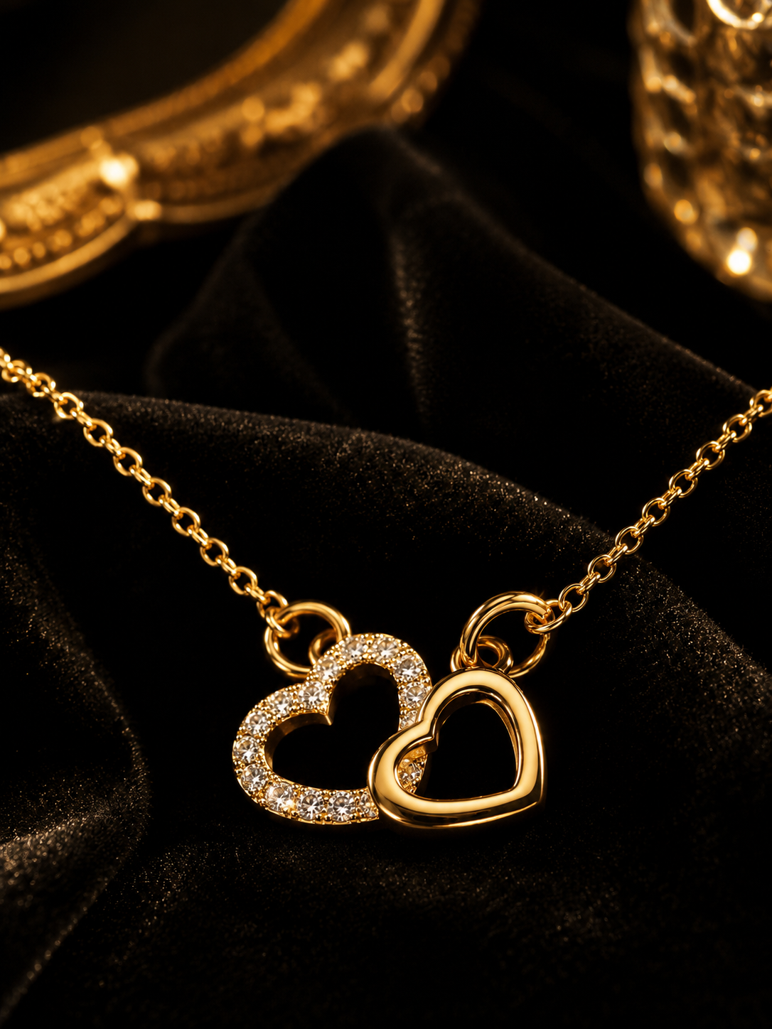 Golden Interlocked Heart Necklace