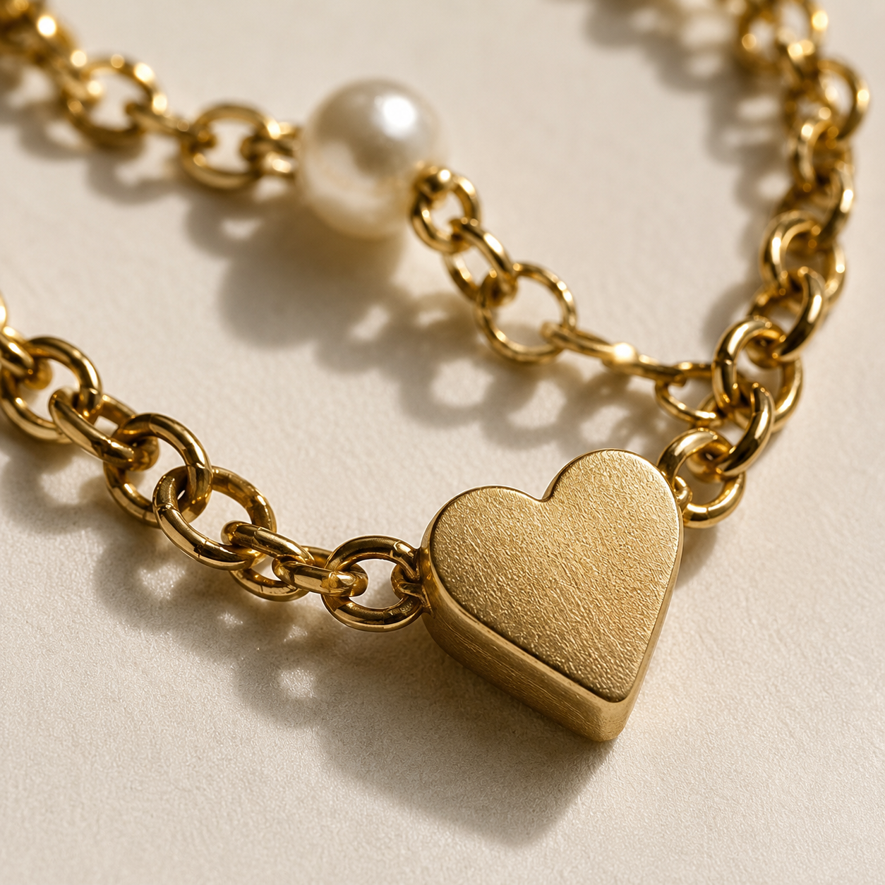 Golden Heart Pearl Layered Necklace