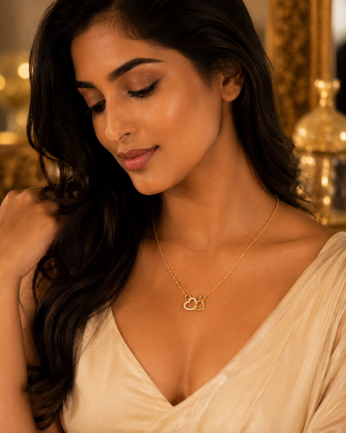 Golden Interlocked Heart Necklace