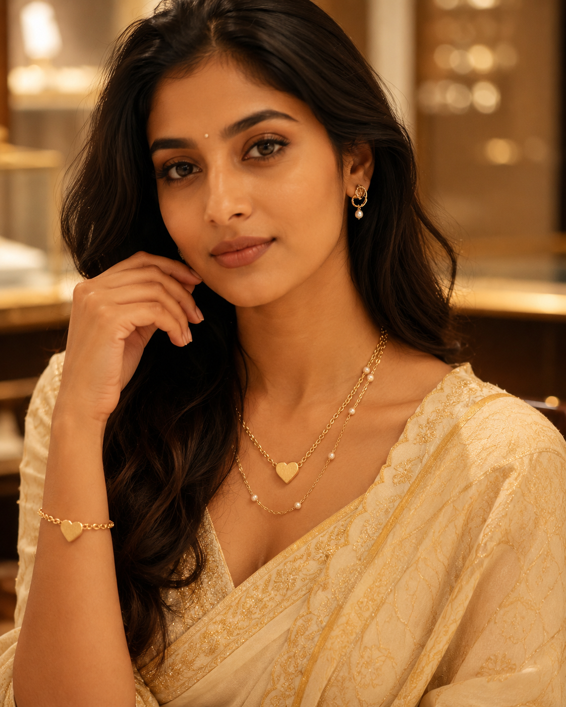 Golden Heart Pearl Layered Necklace