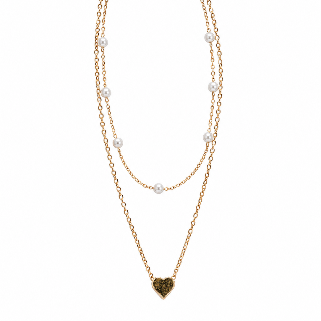 Golden Heart Pearl Layered Necklace