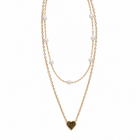 Golden Heart Pearl Necklace