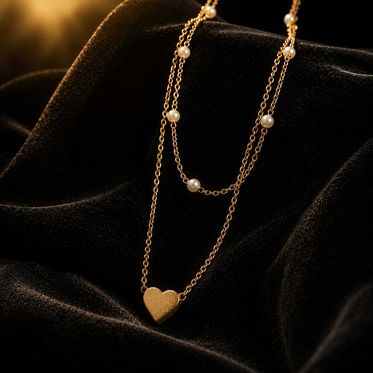 Golden Heart Pearl Layered Necklace