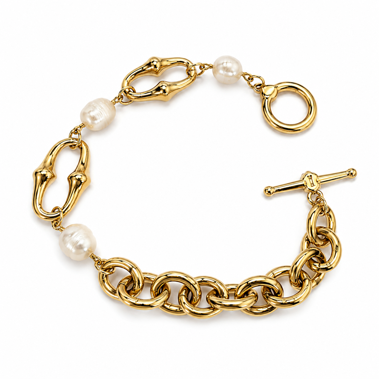 Goldea Pearl Link Statement Bracelet
