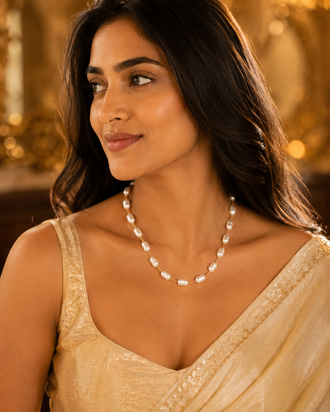 Goldea Celeste Pearl Chain Necklace