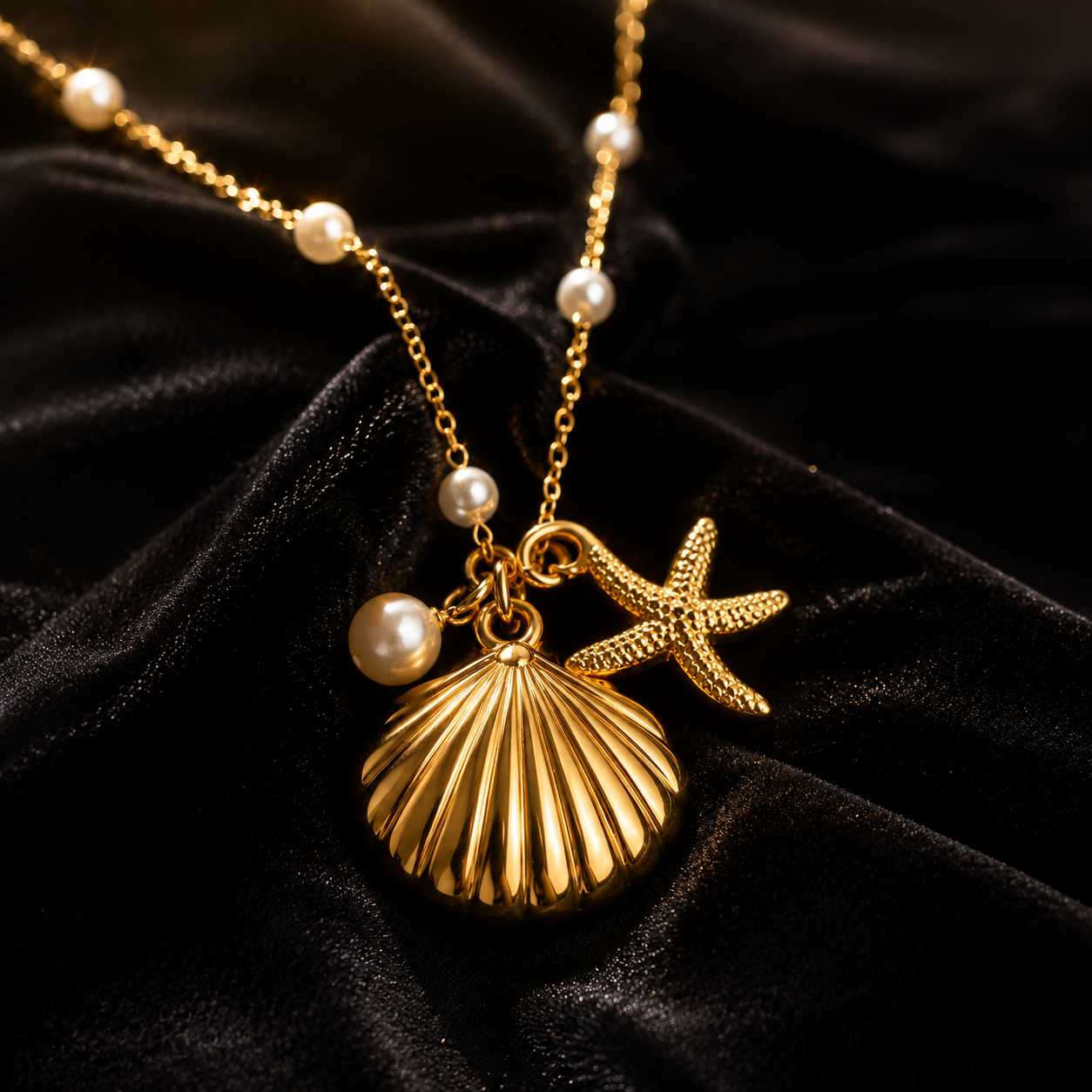 Coastal Pearl Charm Necklace