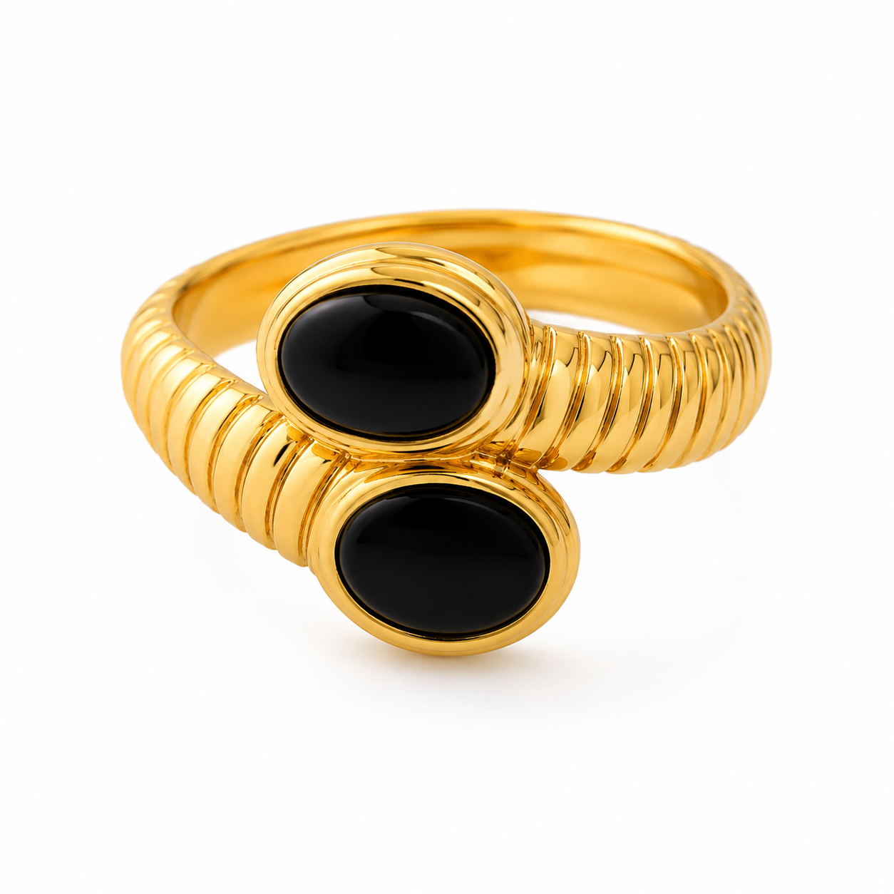 Noir Dual Stone Open Ring